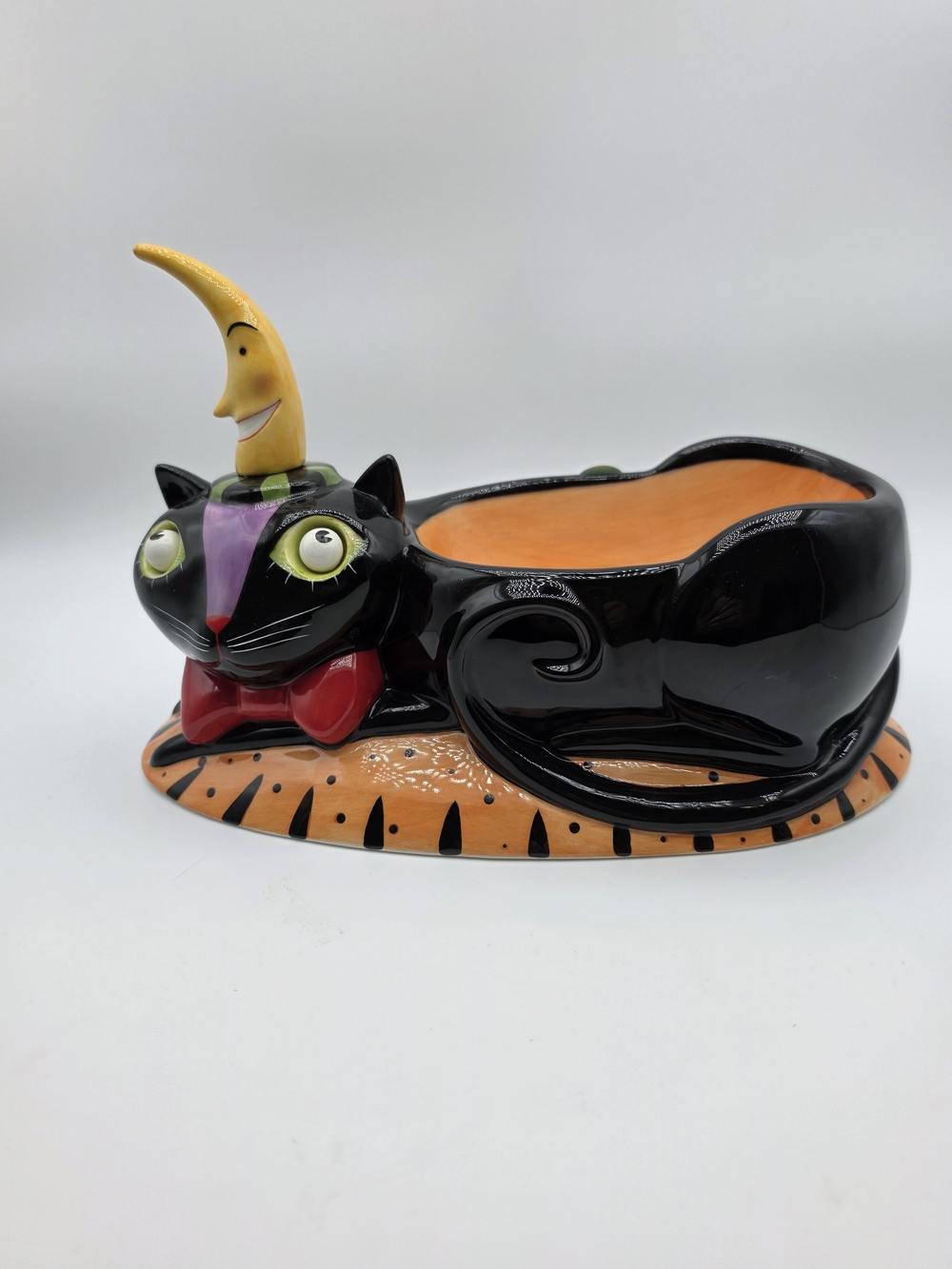 Rare Department 56 "Time To Celebrste" Black Cat Dip Bowl & Moon Spreader